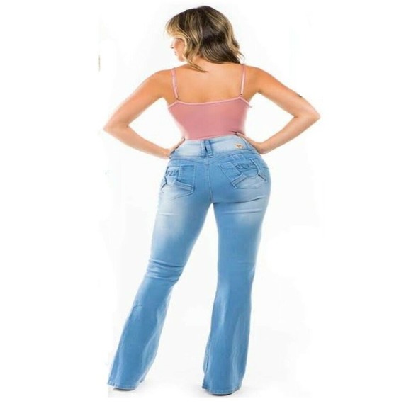 Size 7 Women Flared Jeans Push Up, Stretch, Regular Size, Levanta Cola CTP 1201 - Picture 6 of 8
